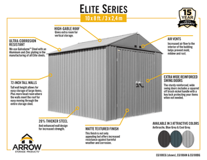 Arrow Elite Steel Storage Shed, 10x8