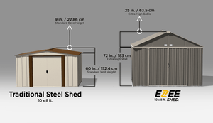 Arrow EZEE Shed Steel Storage 10 x 8 ft. Galvanized Extra High Gable
