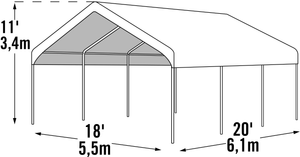 ShelterLogic 18×20 Canopy, 2" 8-Leg Frame, White Cover