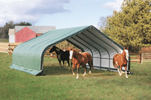 Load image into Gallery viewer, ShelterLogic 22x20x10 Peak Style Run In/Hay Storage Shelter, Green Cover