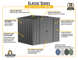 Arrow Classic Steel Storage Shed, 8x6