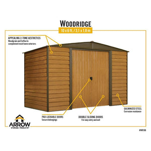 Woodridge 8 x 6 ft. Steel Storage Shed Coffee/Woodgrain