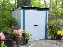 Load image into Gallery viewer, Arrow Euro-Lite 6 x 4 ft. Steel Storage Shed Pent Roof Green/Eggshell (Discontinued)