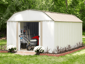 Arrow Lexington 10 x 14 ft. Steel Storage Shed Barn Style Taupe/Eggshell
