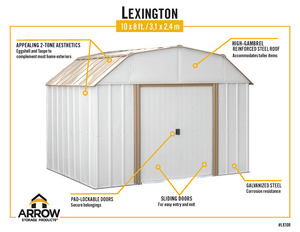Arrow Sheds Lexington 10 x 8 ft. Steel Storage Shed Barn Style Taupe/Eggshell