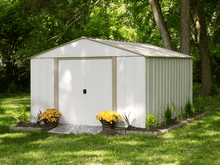 Load image into Gallery viewer, Arrow Oakbrook 10 x 14 ft. Steel Storage Shed Coffee/Eggshell