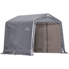 Load image into Gallery viewer, ShelterLogic 8&#39; x 8&#39; Shed-in-a-Box All Season Steel Metal Peak Roof Outdoor Storage Shed with  Waterproof Cover and Heavy Duty Reusable Auger Anchors