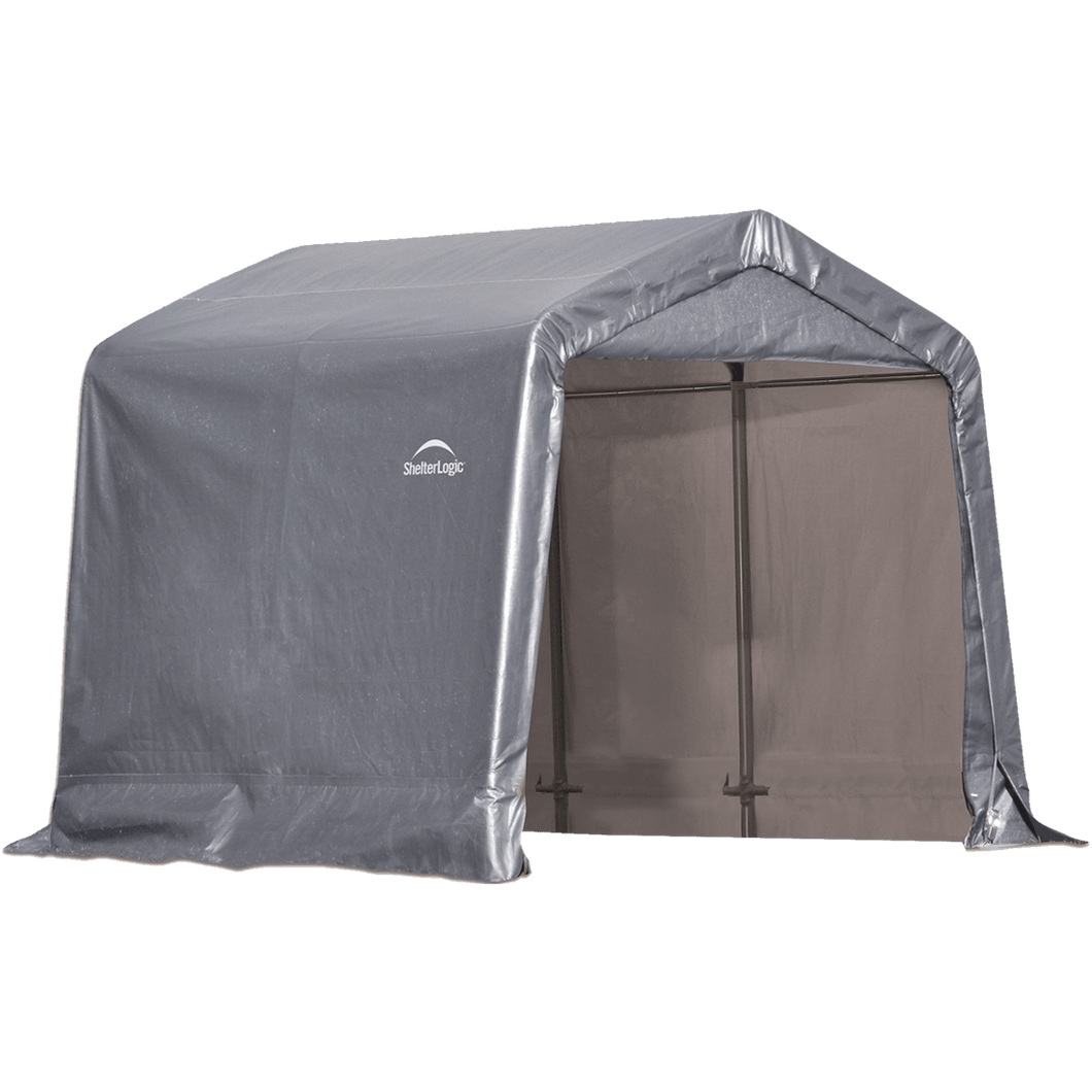 ShelterLogic 8' x 8' Shed-in-a-Box All Season Steel Metal Peak Roof Outdoor Storage Shed with  Waterproof Cover and Heavy Duty Reusable Auger Anchors