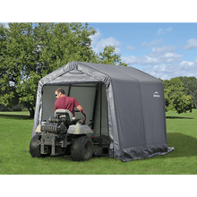 Load image into Gallery viewer, ShelterLogic 8&#39; x 8&#39; Shed-in-a-Box All Season Steel Metal Peak Roof Outdoor Storage Shed with  Waterproof Cover and Heavy Duty Reusable Auger Anchors