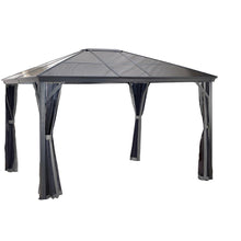 Load image into Gallery viewer, Sojag Verona Aluminum Gazebo 10 ft. x 12 ft. in Dark Gray with 2-Track System, UV-Protected Roof, and Mosquito Netting