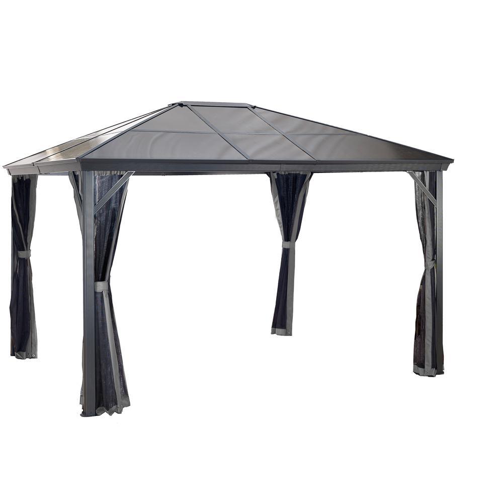 Sojag Verona Aluminum Gazebo 10 ft. x 12 ft. in Dark Gray with 2-Track System, UV-Protected Roof, and Mosquito Netting