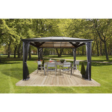 Load image into Gallery viewer, Sojag Verona Aluminum Gazebo 10 ft. x 12 ft. in Dark Gray with 2-Track System, UV-Protected Roof, and Mosquito Netting
