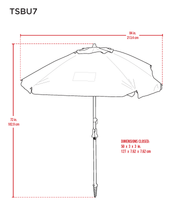 Load image into Gallery viewer, 7&#39; SQ TOTAL SUNBLOCK UMB with table-blue and sand anchor schematics