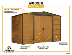 Woodridge 10 x 6 ft. Steel Storage Shed Coffee/Woodgrain