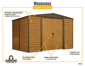 Woodridge 10 x 8 ft. Steel Storage Shed Coffee/Woodgrain