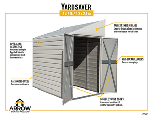 Arrow Yardsaver 4 x 7 ft. Steel Storage Shed Pent Roof Eggshell