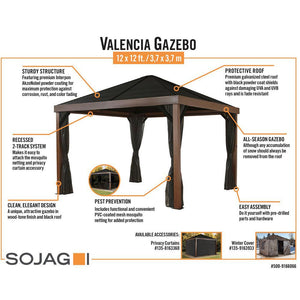 Sojag™ 12 x 12 ft. Valencia Wood Finish Gazebo with Mosquito Netting